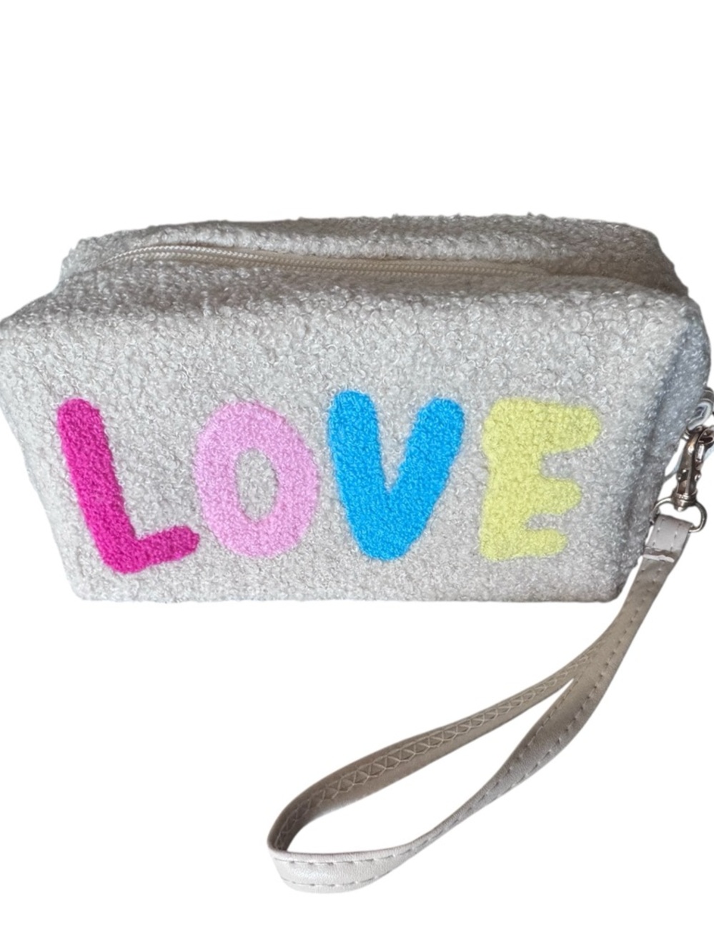 Styline Teddy LOVE Cosmetic Bag Wristlet Sherpa Makeup Pouch